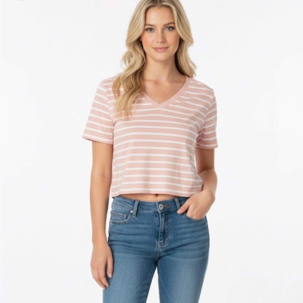 SHEIN pink and white striped crop top size large